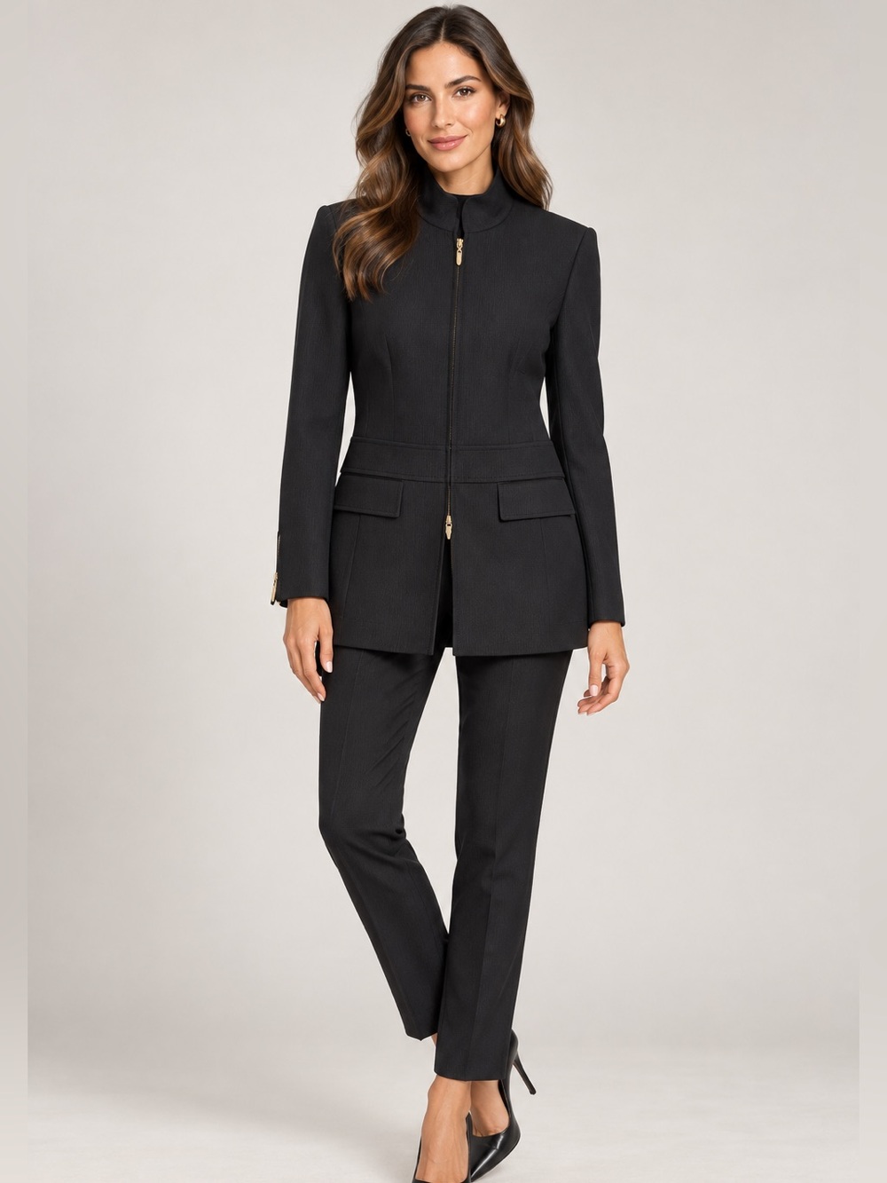 ESCADA Blazer Jacket Women’s Size 8 38 Medium Virgin Wool Zip Front Longline
